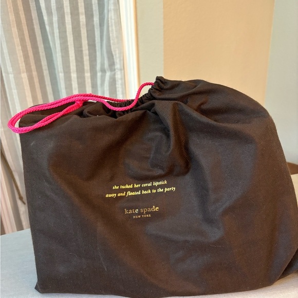 KATE SPADE PATENT LEATHER EMBOSSED TOTE, CORAL/WHITE STRIPED INTERIOR,EUC - Picture 3 of 5